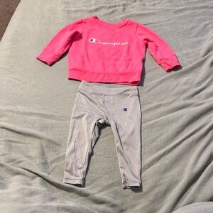 Champion Kids Pink Sweatshirt and Gray Leggings